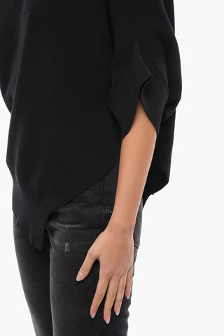 Cotton Blend Asymmetrical Sweater with Bat-wing Sleeves