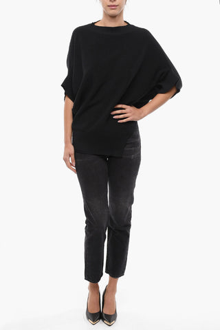 Cotton Blend Asymmetrical Sweater with Bat-wing Sleeves