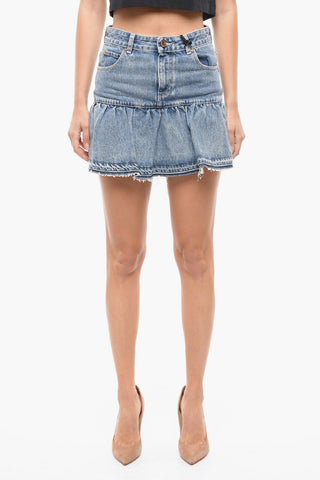 Shorts-minigonna In Denim Con Ruffle