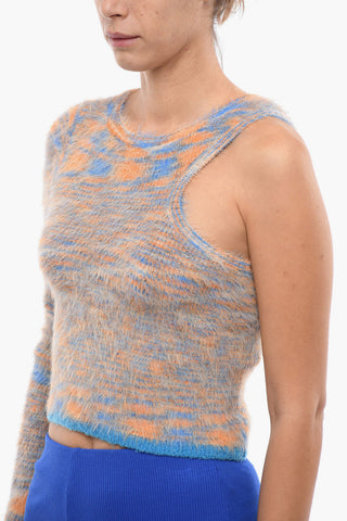 Two-Tone Asymmetrical Cut Crew-Neck Sweater