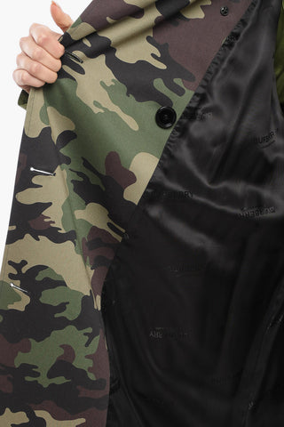 Belted Camouflage Print Cotton Double Breasted Trench Coat