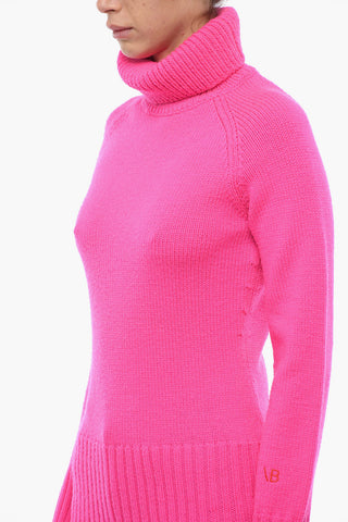 Turtleneck Wool Pullover with Ribbed Details