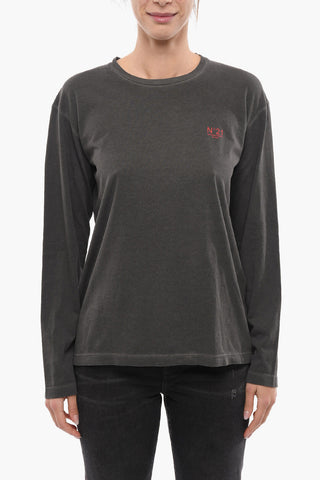 Crew Neck Cotton T-Shirt with Printed Logo