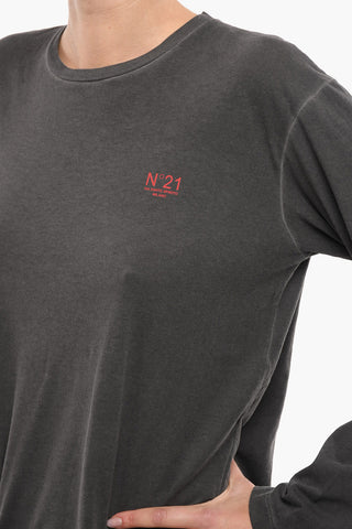 Crew Neck Cotton T-Shirt with Printed Logo
