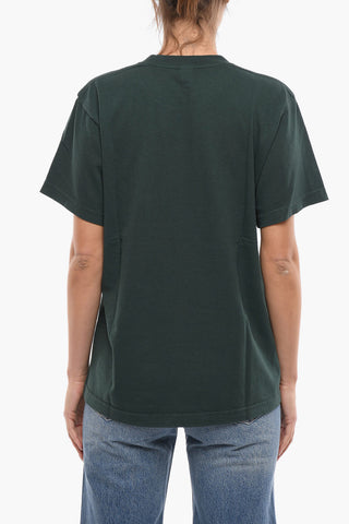 Solid Color Crew-neck T-Shirt with Contrasting Print