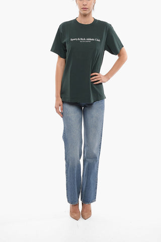Solid Color Crew-neck T-Shirt with Contrasting Print