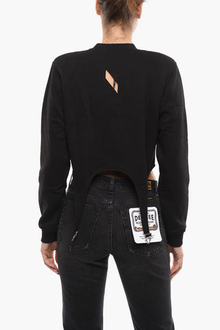 Fleeced Cotton Asymmetrical THE JEAN Crew-neck Sweatshirt with Padded Shoulders