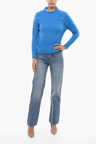 Wool and Cashmere Turtleneck Sweater with Ribb Details