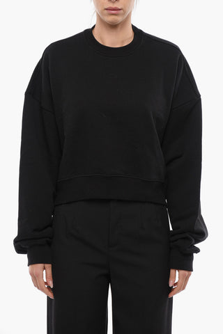 Solid Color Cotton Crew-Neck Sweatshirt