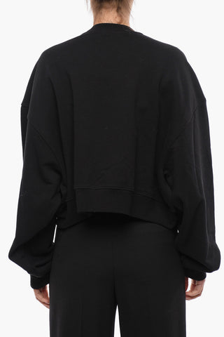 Solid Color Cotton Crew-Neck Sweatshirt