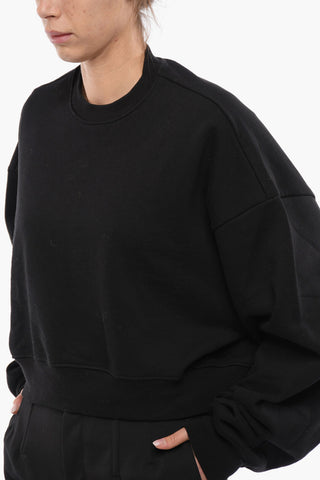 Solid Color Cotton Crew-Neck Sweatshirt