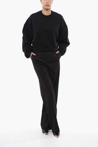 Solid Color Cotton Crew-Neck Sweatshirt