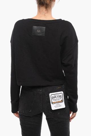 Felpa Crop in Cotone Garzato con Coulisse