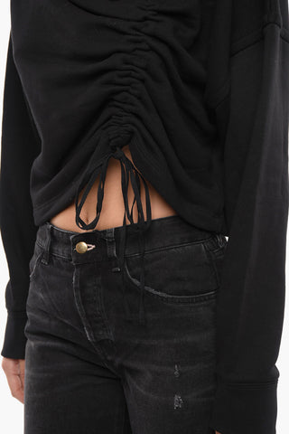 Felpa Crop in Cotone Garzato con Coulisse