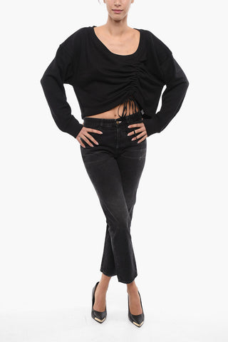 Felpa Crop in Cotone Garzato con Coulisse