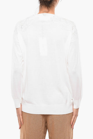 V-neck Wool Sweater with Lace Details