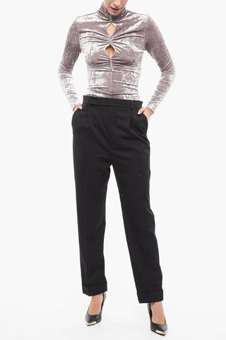 Single-pleated High-waisted Chinos Pants