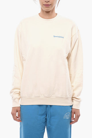 Solid Color Crew-neck Sweatshirt with Contrasting Print