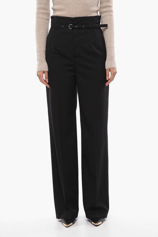 Belted High Waisted Straight Fit Pants