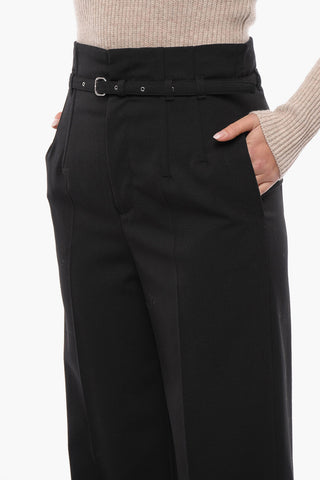 Belted High Waisted Straight Fit Pants
