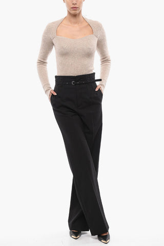 Belted High Waisted Straight Fit Pants