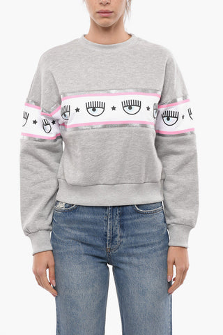 Crew Neck MAXILOGOMANIA Sweatshirt with Glitter Detail