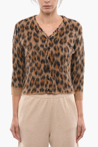 Leopard Patterned Alpaca Blend Cardigan