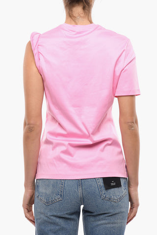 Crew Neck GODDESS Cotton T-Shirt with Gathered Sleeve