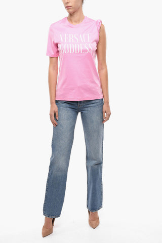Crew Neck GODDESS Cotton T-Shirt with Gathered Sleeve