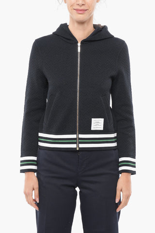 Contrasting Band Front Zipped Hoodie
