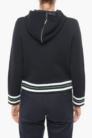 Contrasting Band Front Zipped Hoodie