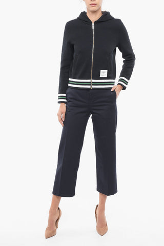 Contrasting Band Front Zipped Hoodie