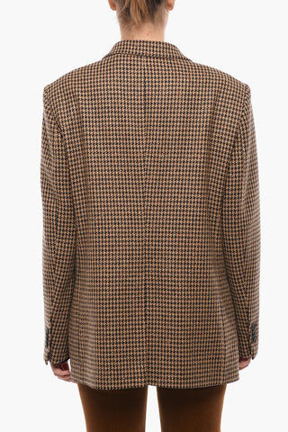 Houndstooth Wool Blend Blazer with Patch Pockets