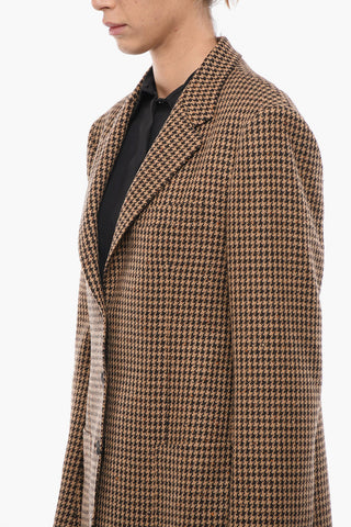 Houndstooth Wool Blend Blazer with Patch Pockets
