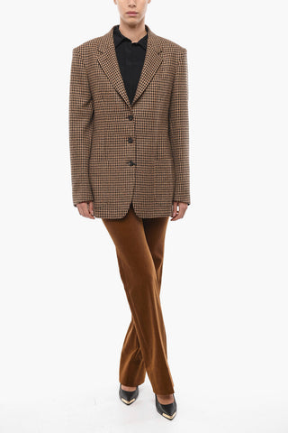 Houndstooth Wool Blend Blazer with Patch Pockets