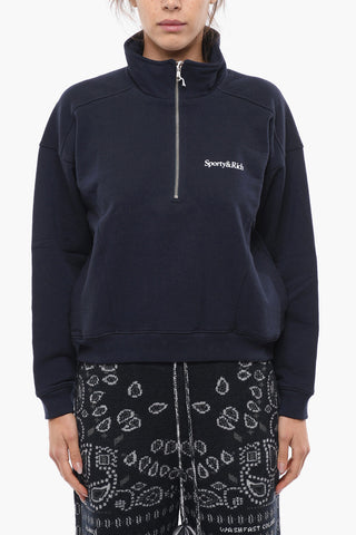 Half Zipped Mock Neck Cotton Sweatshirt