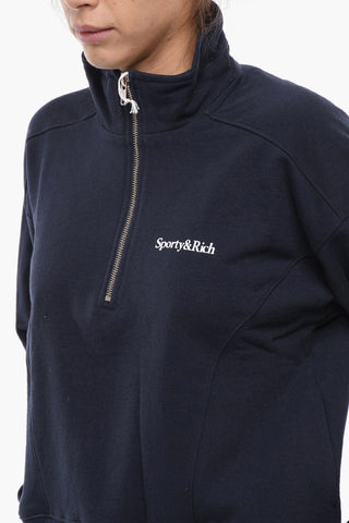 Half Zipped Mock Neck Cotton Sweatshirt