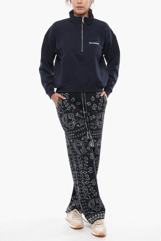 Half Zipped Mock Neck Cotton Sweatshirt