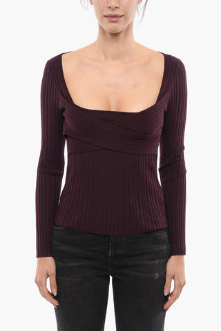 Squared Neck Ribbed Silk Blend Sweater