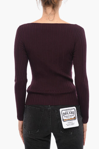 Squared Neck Ribbed Silk Blend Sweater