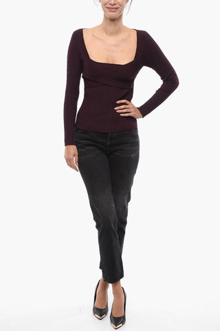 Squared Neck Ribbed Silk Blend Sweater