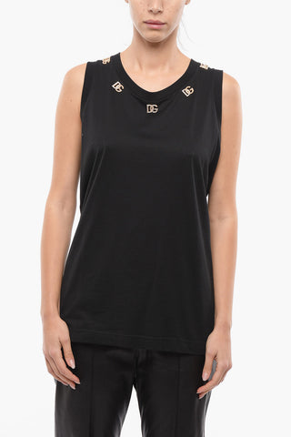 Cotton Tank Top with Jewel Logo Details