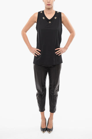 Cotton Tank Top with Jewel Logo Details