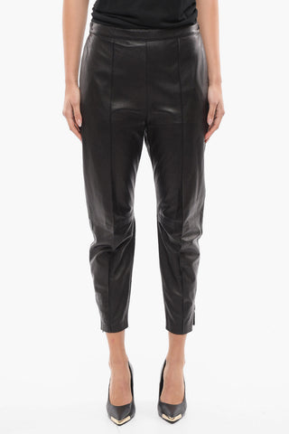 Tapered Cropped Fit Leather Pants with Side Zip