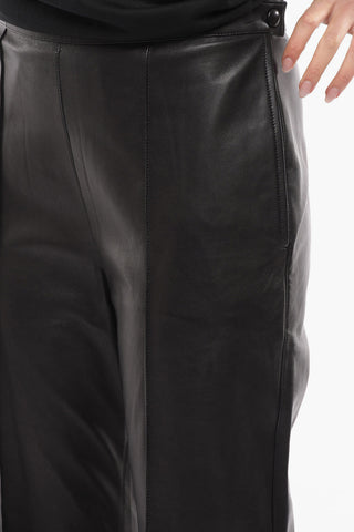 Tapered Cropped Fit Leather Pants with Side Zip