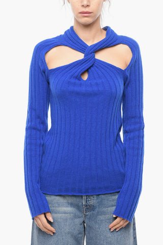 Knotted Ribbed Pullover with Cut-out