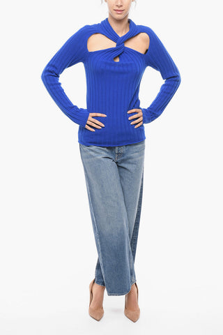 Knotted Ribbed Pullover with Cut-out