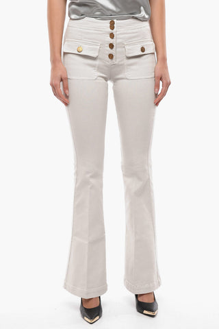 Cotton Twill Boot Cut ANAIS Pants with Golden Buttons