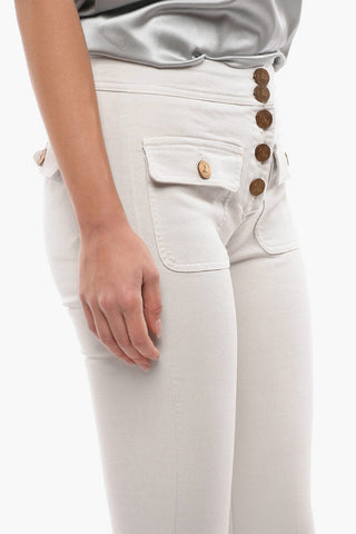 Cotton Twill Boot Cut ANAIS Pants with Golden Buttons