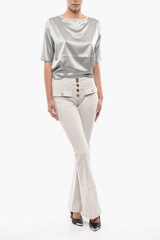 Cotton Twill Boot Cut ANAIS Pants with Golden Buttons